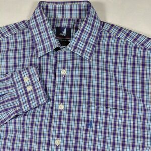 Johnnie-O Mens Small Purple Blue Plaid Cotton Button Down Long Sleeve Shirt